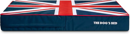 The Dog’s Bed Orthopedic Memory Foam Dog Bed, XLBlue & Red Trim UK Center Flag 46x28, Pain Relief for Arthritis, Hip & Elbow Dysplasia, Post Surgery, Supportive, Calming, Waterproof Washable