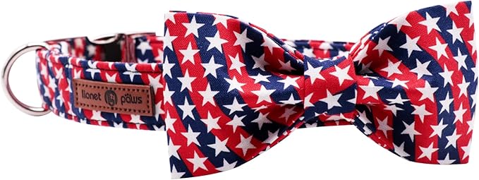 Lionet Paws Patriotic Dog Collar with Bowtie, 4th of July, Soft and Comfortable, Adjustable Collar for Large Dogs, Neck 16-24 inches