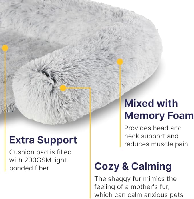 Codi Calming Dog Couch Mat – Fluffy Sofa Protector with Washable Cover, Anti-Anxiety Dogs Bed Pad for Large Pets, 45x37x6, Light Grey