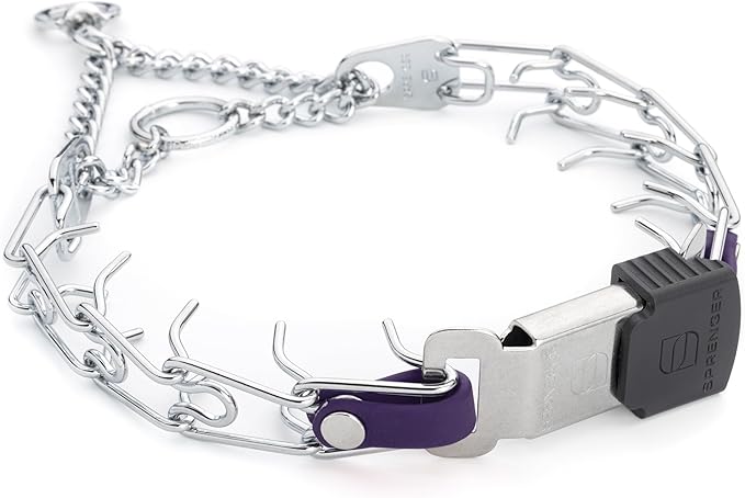 Herm Sprenger Chrome Plated Steel Dog Collar with Quick Release ClicLock Buckle and Biothane Insert Training Collar for Dogs Made in Germany (Violet Purple, 16in x 2.25mm(Neck Size up to 13-14in))