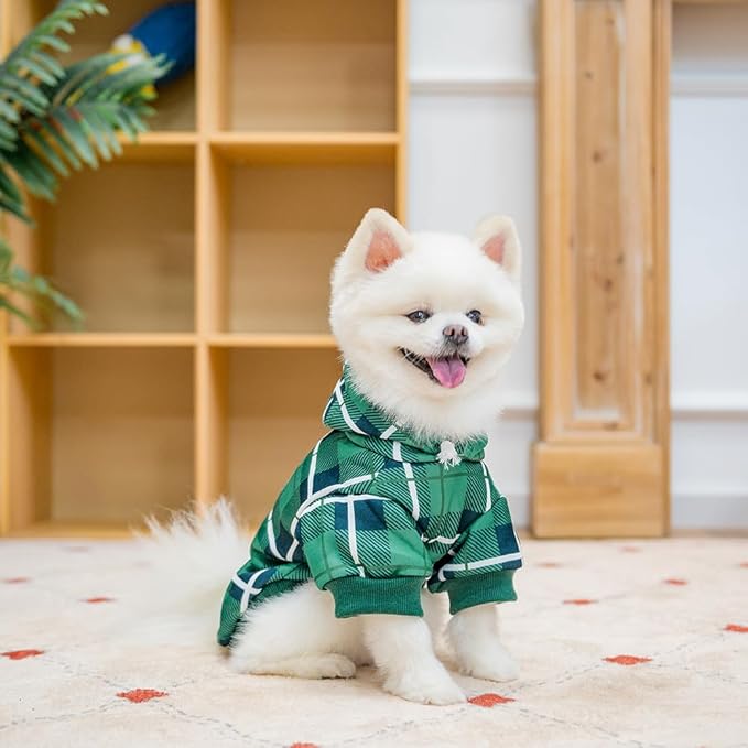 EXPAWLORER Plaid Dog Hoodie - British Style Warm Dog Sweater Shirt with Leash Hole,Pitbull Clothes Outfits,Winter Coat Apparel for All Breeds Puppy Girl Boy-Cat Apparel