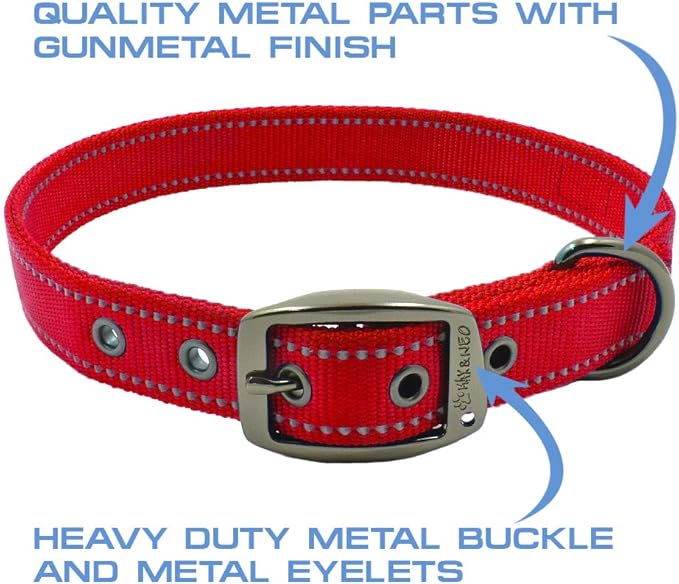 Max and Neo MAX Reflective Metal Buckle Dog Collar - We Donate a Collar to a Dog Rescue for Every Collar Sold (Medium, RED)