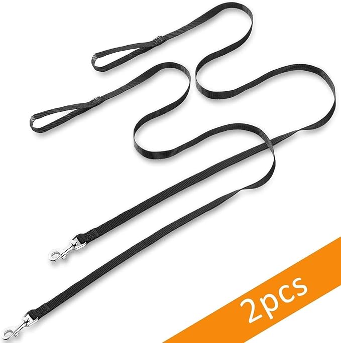 AMAGOOD 6 FT Cat Leash, Strong and Durable Traditional Style Leash with Easy to Use Collar Hook,Cat Lead Great for Cats (1" x 6 ft,Black and Black(2-Pack))