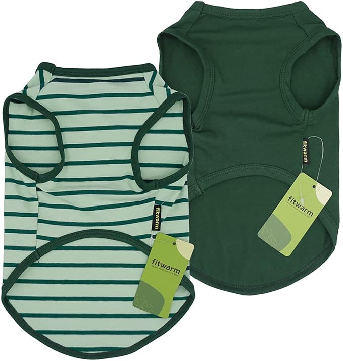 Fitwarm 2-Pack 100% Cotton Striped Dog Shirt for Pet Clothes Puppy T-Shirts Cat Tee Breathable Strechy Dark Green XL