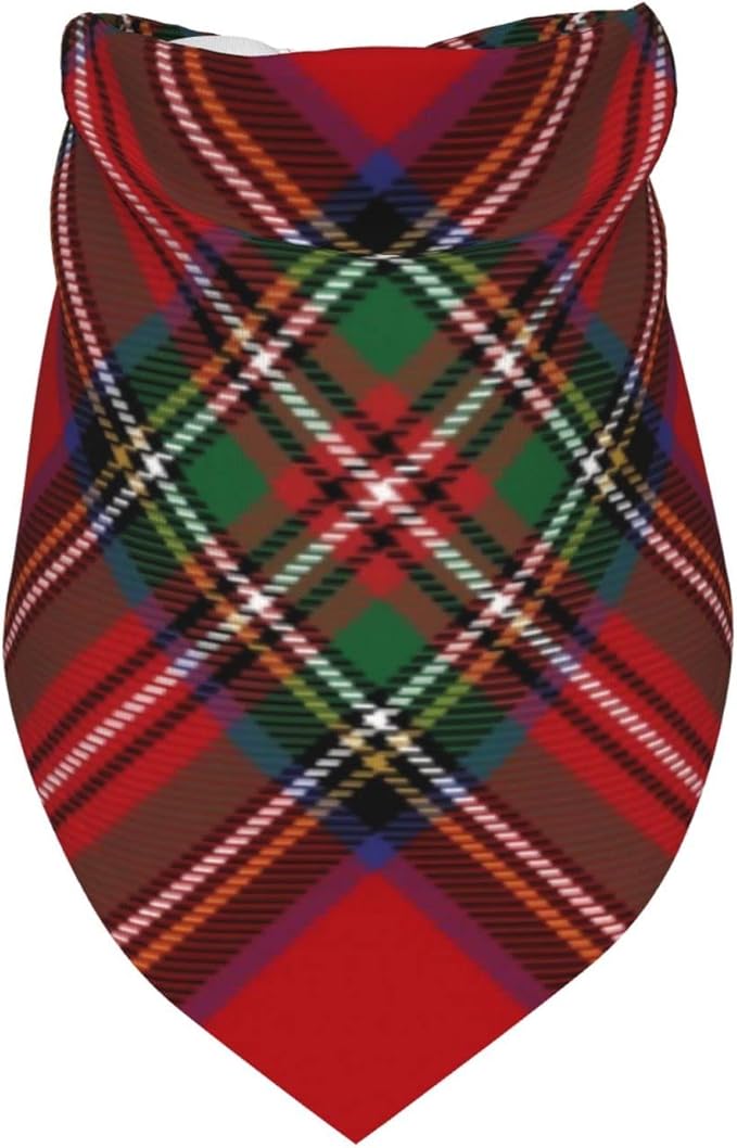 Triangle Plaid Tartan Clan Stewart Red Green Pattern Cat and Dog Scarf, Plaid Pet Scarf for Small to Large Dogs and Cats