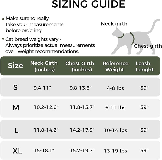 Cat Harness and Leash Escape Proof Small Kitten Harness Abyssinian Cat Vest for Walking Travel, Dark Green, S