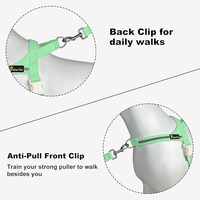 Plutus Pet Cotton Dog Harness and Leash Set, Reflective and Soft Padded, Quick Fit Vest Harness, for Small, Medium and Large Dogs, Light Green, XXS