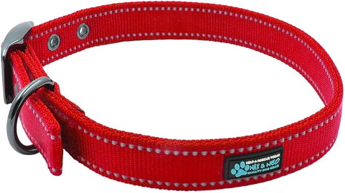Max and Neo MAX Reflective Metal Buckle Dog Collar - We Donate a Collar to a Dog Rescue for Every Collar Sold (Large, RED)
