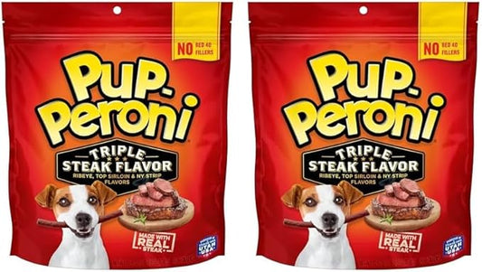 Pup-Peroni Dog Treats, Triple Steak Flavor, 22.5 Ounce, Ribeye, Top Sirloin, NY Strip Flavors (Pack of 2)