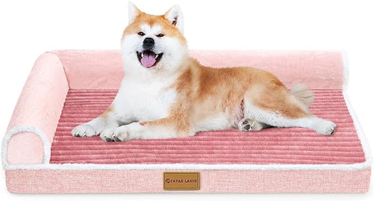 Patas Lague Orthopedic Dog Bed for Large Dogs Waterproof Comfortable L Shaped Medium Non-Slip Soft Warm Pet Sofa Sleep Bed mat with Removable Washable Cover 36''X24'' Pink