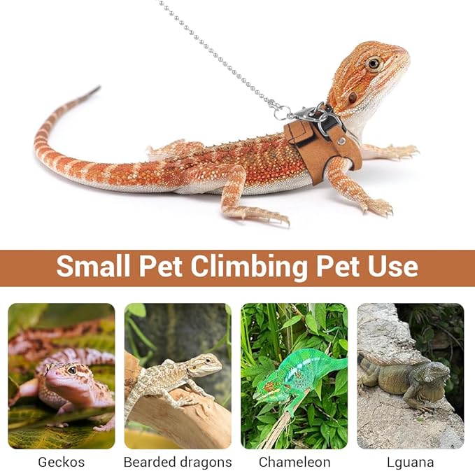 Reptiles Harness Leash, 3PCS Adjustable Bearded Dragon Harness with 5.4Ft Leash for Gecko, Bearded Dragon, Iguana, Hamster, Guinea Pig