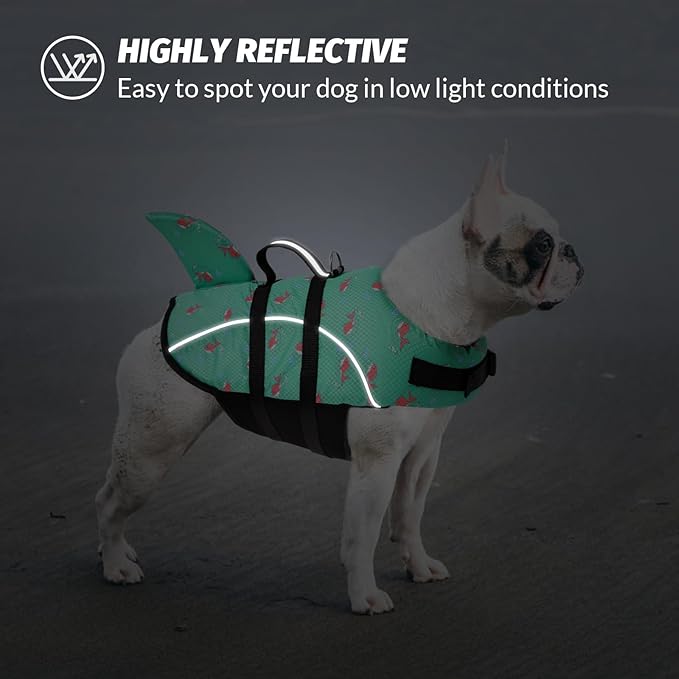 Queenmore Medium Dog Life Jacket, Dog Life Vest for Swimming with Shark Fin, Ripstop Dog Lifevests for Boating with Handle/Leash Hook, Pet Safety Water Vest for French Bulldogs Dachshunds
