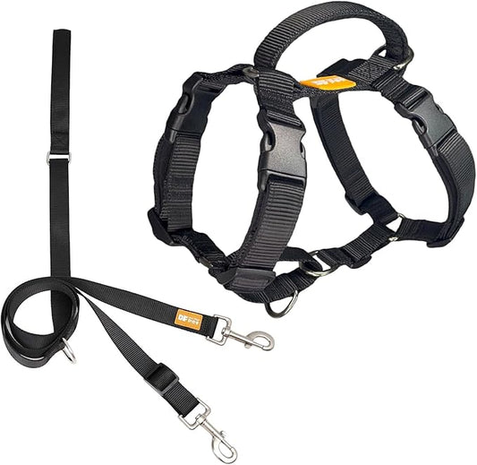 DF Martingale No Pull Dog Harness and Two Point Control Training Leash for Dog Walking Only Works with Martingale Harnesses, Black, Chest 19"-22"