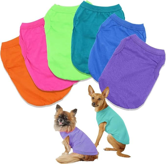 6 Pack Yorkie Clothes Plain Dog T Shirt 100% Cotton Solid Pet Small Puppy Clothes Blank Puppy Tshirt for Boy Dogs Shirts Pet T-Shirt for Small Dogs Cats, Small