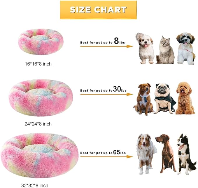 Dog Calming Beds for Small Medium Large Dogs - Round Donut Washable Puppy Dog Bed, Anti-Slip Faux Fur Fluffy Donut Cuddle Anxiety Cat Pet Bed(32'' Color)
