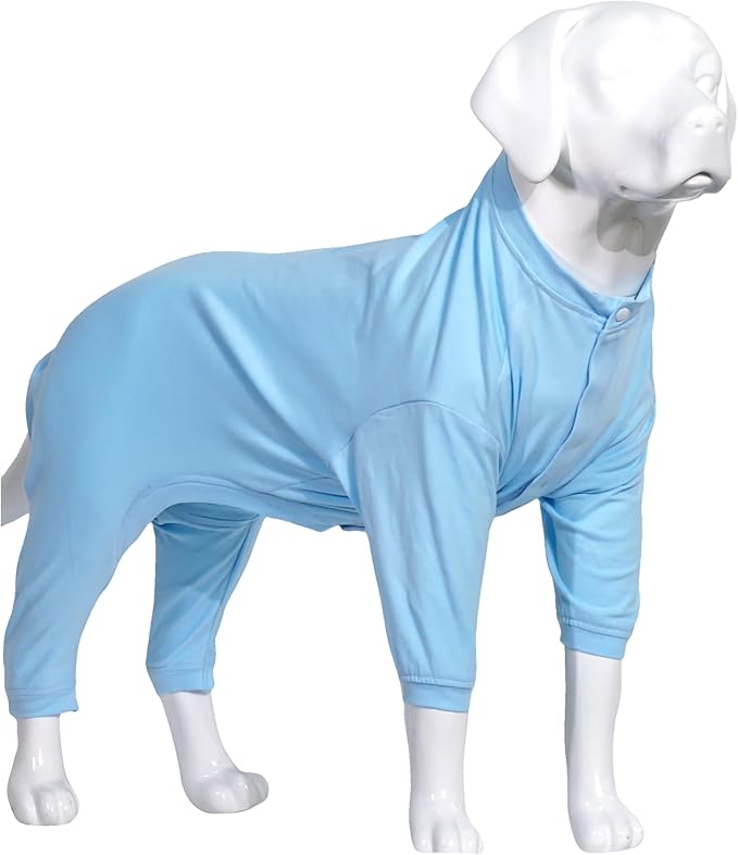 Lovelonglong Four Feet Dog Lightweight Pajamas, Pure Cotton Dog Jumpsuits 4 Legs Dog Onesies T-Shirt Stylish PJS Puppy Costume for Large Medium Small Dogs Lightblue M