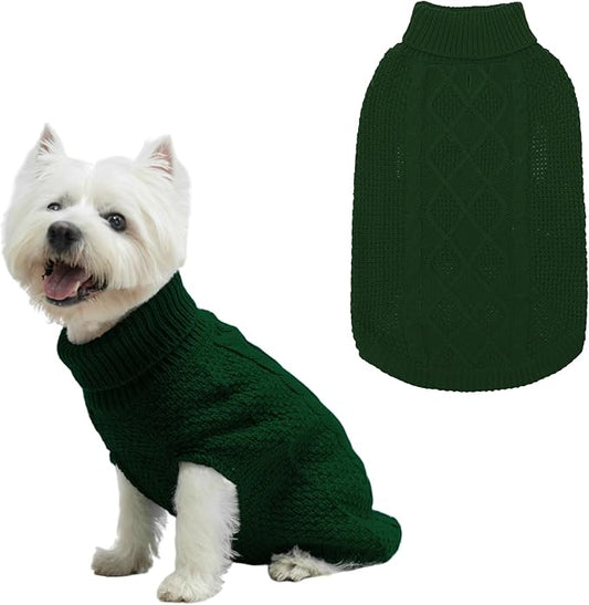 Mihachi Turtleneck Dog Sweater - Winter Coat Apparel Classic Cable Knit Clothes with Leash Hole for Cold Weather, Ideal Gift for Pet in New Year Army Green X-Small