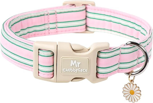 Cotton Dog Collar, Cute Pink Summer Puppy Collar with Plastic Buckle, Adjustable Soft Natural Fabric Pet Collar for Small Medium Large Dogs