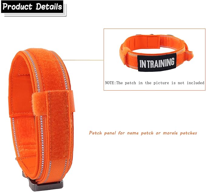 Tactical Dog Collar with Heavy Duty Metal Buckle and Control Handle for Medium Large Dogs Training(Orange, X-Large)