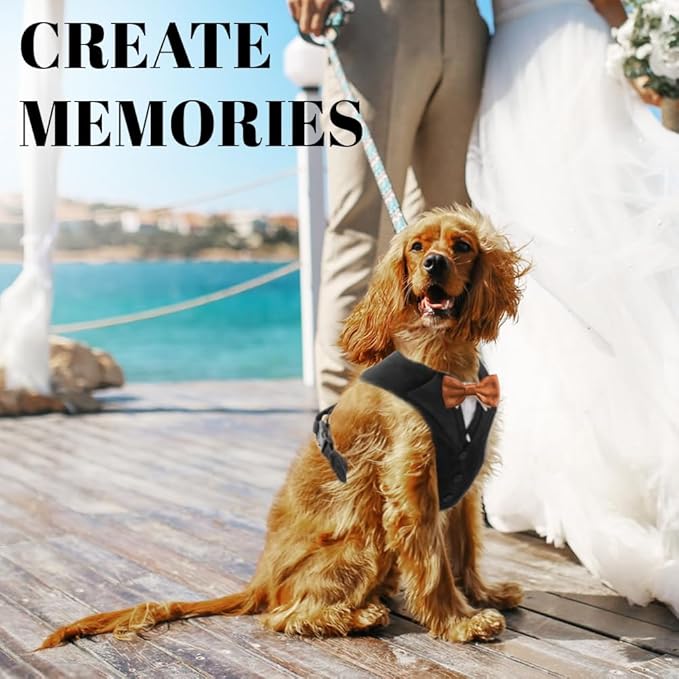 Dog Tuxedo for Wedding Outfit, Dog Suit and Tie Costumes for Birthday, Halloween, Cosplay, Christmas Party, Pet Formal Wear with Bowtie, Tux for Small Dogs, Chihuahua, Bichon, Maltese, Cats