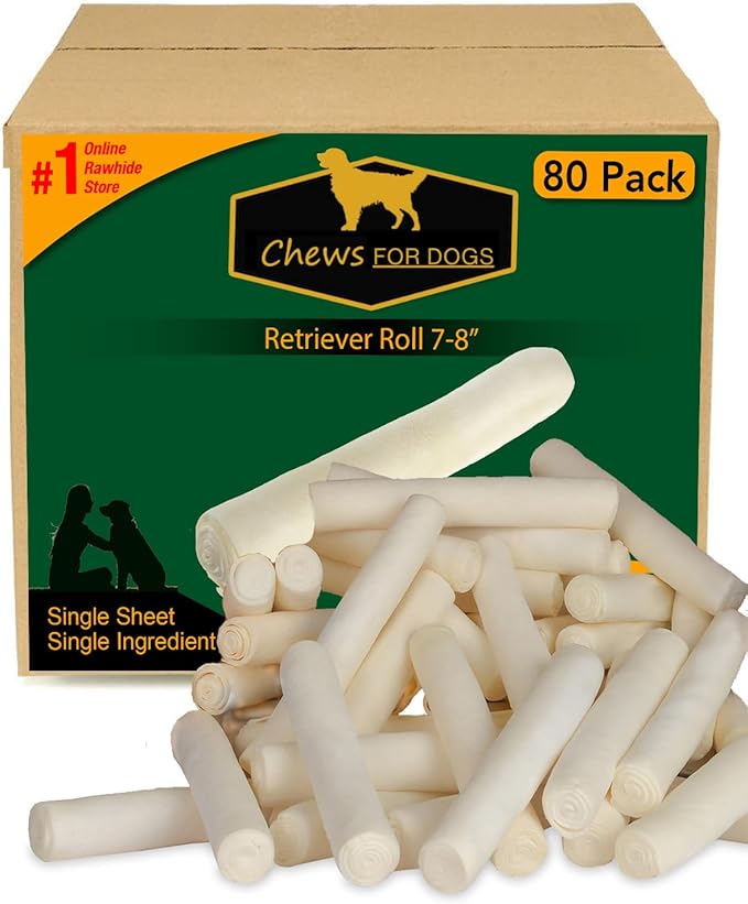 Chews for Dogs Retriever roll 7-8 Inches. Extra Thick (80 Pack)
