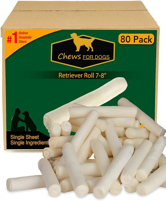 Chews for Dogs Retriever roll 7-8 Inches. Extra Thick (80 Pack)