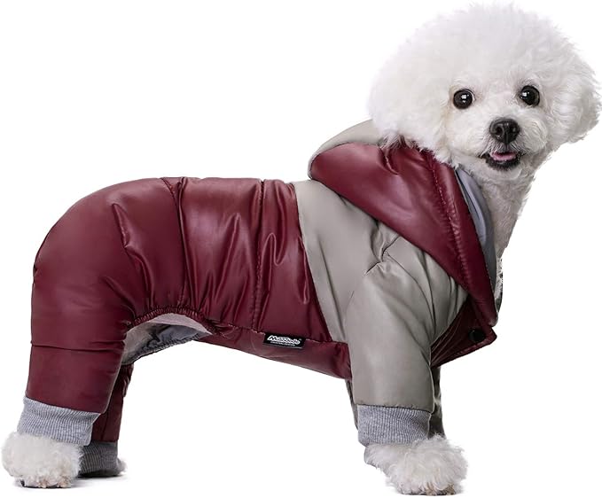 Winter Small Medium Dog Coat,Hooded Four-Legged Dog Jacket Cotton-Padded for Puppy Cat Doggie Pets Dog Clothes Apparel Clothing (XXL, Red)
