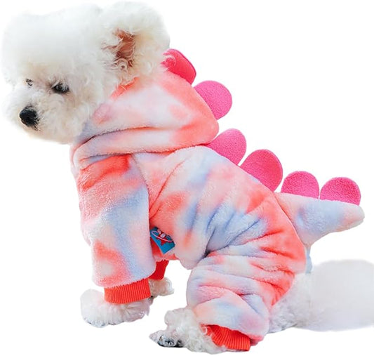 Dinosaur Dog Clothes for Small Dogs - Fleece Winter Puppy Hoodies with Leash Ring, Cat Coat, Funny Dinosaur Costume for Girl, Boy, Christmas, Halloween (Pink, Large)