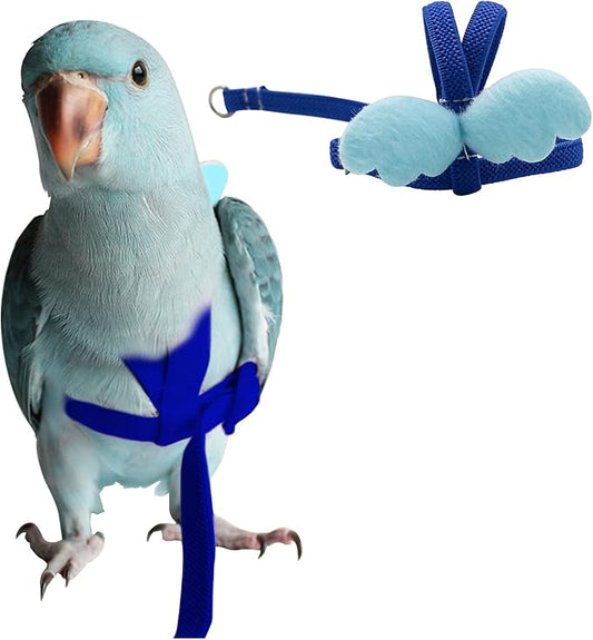 Peony Harness and Leash, Adjustable Parrot Bird Training Design Anti-Bite, Bird Nylon Rope with Cute Wing for Peony Parrot and Same Size Birds (M, Blue)