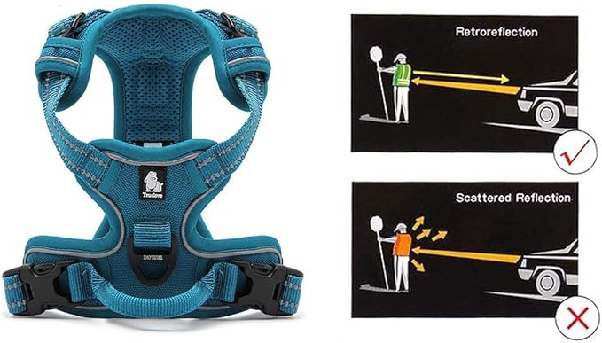 Soft Front Dog Harness .Best Reflective No Pull Harness with Handle and 2 Leash Attachments Teal Blue