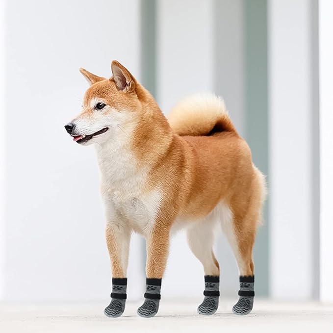 PUPTECK Non-Slip Dog Socks Double Sides Grips for Hardwood Floors Prevents Licking, Dog Shoes for Hot Pavement Booties for Senior Small Medium Large Dogs