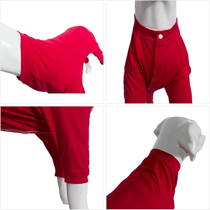 Lovelonglong Four Feet Dog Lightweight Pajamas, Pure Cotton Dog Jumpsuits 4 Legs Dog Onesies T-Shirt Stylish PJS Puppy Costume for Large Medium Small Dogs Red L