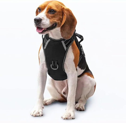 No Pull Dog Harness, Reflective Walking Dog Harness with Easy Control Handle and Front & Back Clips,Adjustable Breathable Soft Padded Dog Vest Harness for Large Medium Small Dogs,Black,M