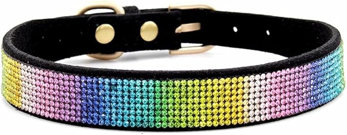 Rhinestone Dog Collar, Cute Dazzling Sparkling Soft Suede Leather Dog Cat Rhinestone Collar Crystal Diamond Pet Dog Puppy Collar (S, Black-3)