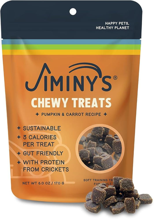 Jiminy's Chewy Cricket Training Treats for Dogs, Low Calorie, Hypoallergenic, Made in USA, 6oz, Pumpkin & Carrot (Pack of 1)