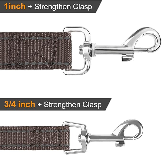 Joytale Double-Sided Reflective Dog Leash, 6 FT/5 FT/4 FT, Padded Handle Nylon Heavy Duty Leashes for Medium & Large Dogs Walking, Brown, 4FT