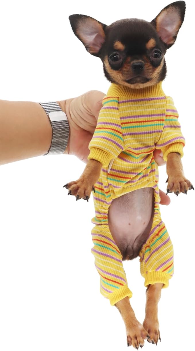 LOPHIPETS Dog Pajama Onesie for Small Teacup Chihuahua Yorkie Puppy Cat Clothes Apparel-Yellow/XS