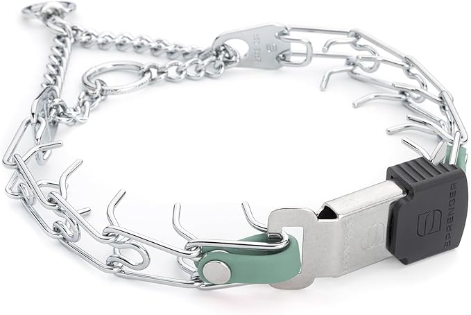 Herm Sprenger Chrome Plated Steel Dog Collar with Quick Release ClicLock Buckle and Biothane Insert Training Collar for Dogs Made in Germany (Sage Green, 16in x 2.25mm(Neck Size up to 13-14in))