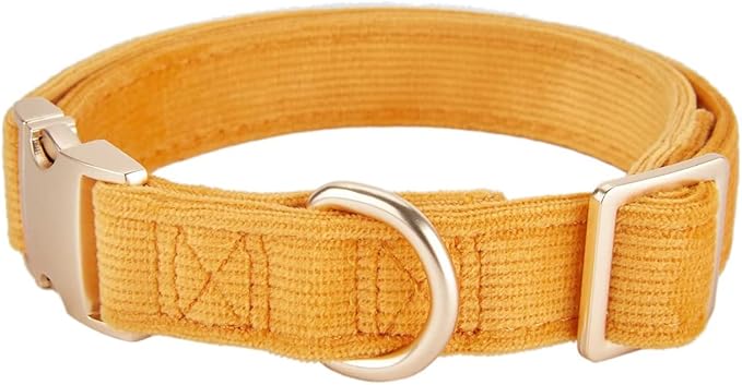 Soft Dog Collar with Metal Buckle Adjustable Durable Comfort Cotton Corduroy Collars for Large Medium Small Dogs Velvet Dog Collars, Orange