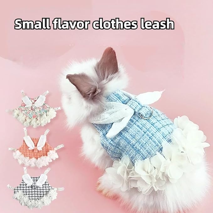 Bunny Rabbit Ferret Harness and Leash Set, Bunny Clothes for Rabbits, Small Animal Guinea Pig Dress Clothes for Kitten Ferret Chihuahua Puppy Mini Dog (Blue,S)