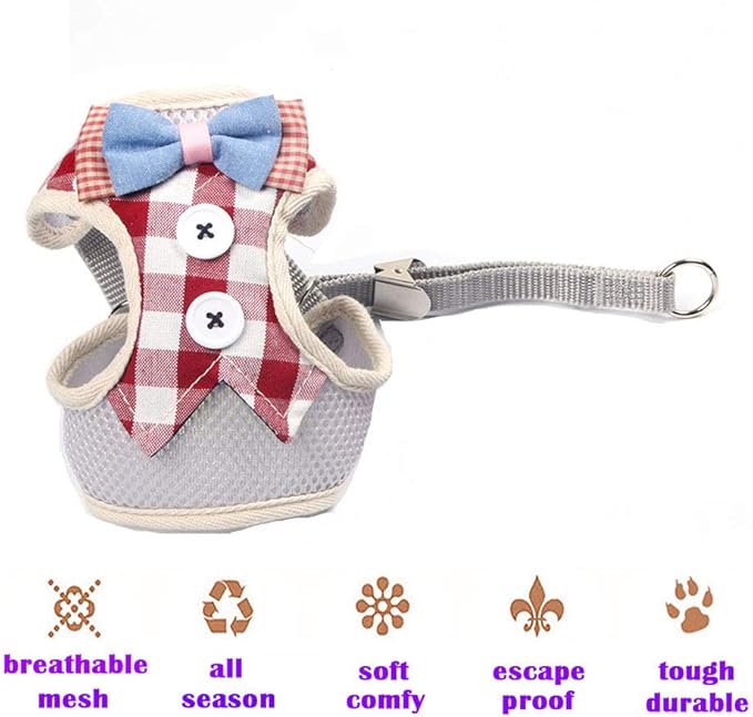 Puppy Harness and Leash Set for Walking Escape Proof Adjustable Soft Padded Mesh Front Vest Harness with Leash and Cute Bows Easy to Put On & Take Off Step in Dog Harness for Small Dogs and Cats