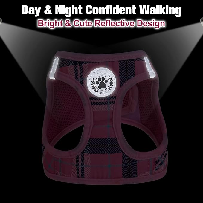 BEAUTYZOO Small Dog Harness and Leash Set,Step in No Choke No Pull Soft Mesh Dog Harnesses Reflective for Extra-Small/Small Medium Puppy Dogs and Cats, Plaid Dog Vest Harness for XS S Pets, Pink L