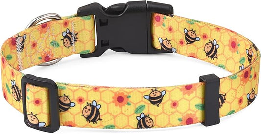 Dog Collar with Bohemia Floral Tribal Geometric Patterns - Soft Ethnic Style Collar Adjustable for Small Medium Large Dogs(Bee,S)