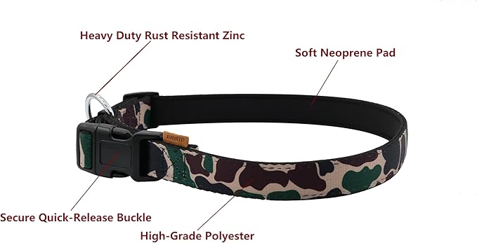 Dog Collar, Cute Camouflage Pattern, Neoprene Padded and Adjustable Collar with Quick Release Buckle, Reinforced Structure (L (Neck 18-28", Width 1"), Camouflage Green)