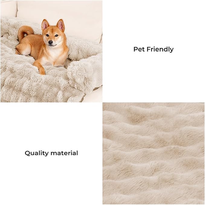 FUNNYFUZZY Calming Dog Bed Mat, Fluffy Fuzzy Couch Cover for Sofa, Furniture Protector with Removable Washable Cover for Small Dogs and Cats (Coffee,33.45 × 28.35 × 5.51 in)