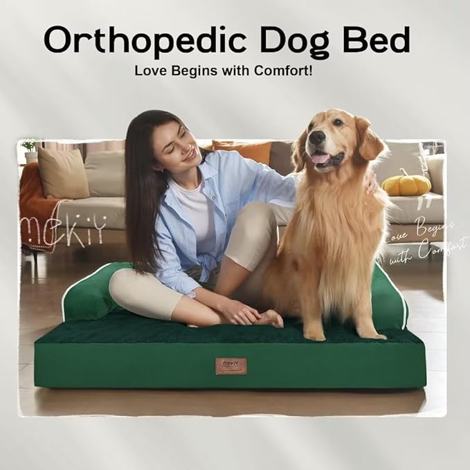 Orthopedic Large Dog Bed Washable, Orthopedic Emerald Dog Beds with Egg Foam Support, Removable, Machine Washable Plush Cover and Non-Slip Bottom for Extra Large Dogs