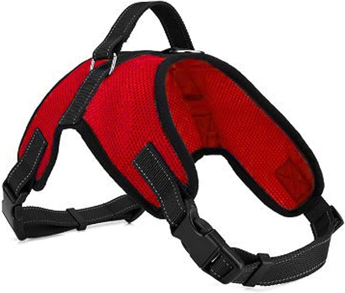No Pull Reflective Adjustable Dog Harness with Handle- Comfortable Soft All Weather Mesh, Easy On Puppy Harness for Small Medium and Large Dogs (Red) X-Large