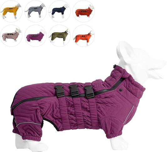 Lovelonglong Warm Dog Coat, Double Layers Vest, 4 Legs Covered Windproof Waterproof Reflective Outdoor Skating Costume for Corgis Dachshund, Purple, Size D-S