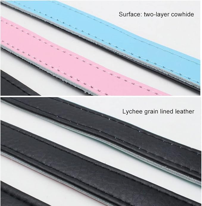 Genuine Leather Dog Collar with Airtag Holder, Soft Real Cowhide Two-Tone Padded, Gold Buckle Durable Pet Cat Collars Adjustable for Small Medium Large Hound Terrier Puppy, Pink S
