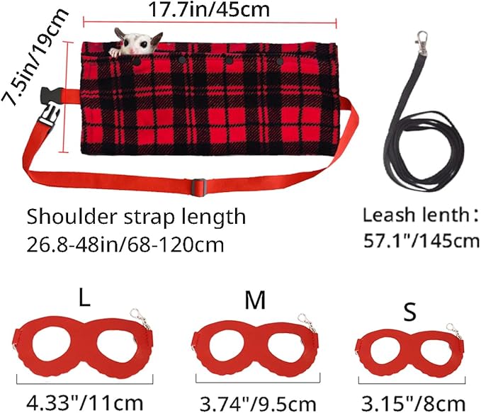MANON ROSA Sugar Glider Pouch - Small Animal Carrier Bag with Harness Set for Bonding Sling for Reptile Pets Bearded Dragons Lizards Backpack Accessories for Outdoor Travel Walking Resting Red